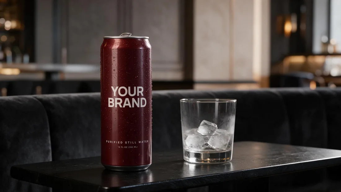 Burgundy Shabot can on a stone table in an evening lounge