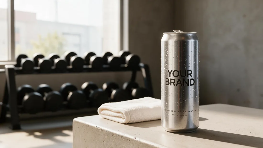 Silver Shabot can on a bench in a fitness studio