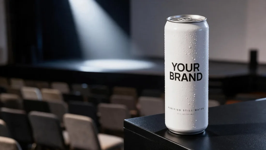 White Shabot can on a lectern beside an empty stage